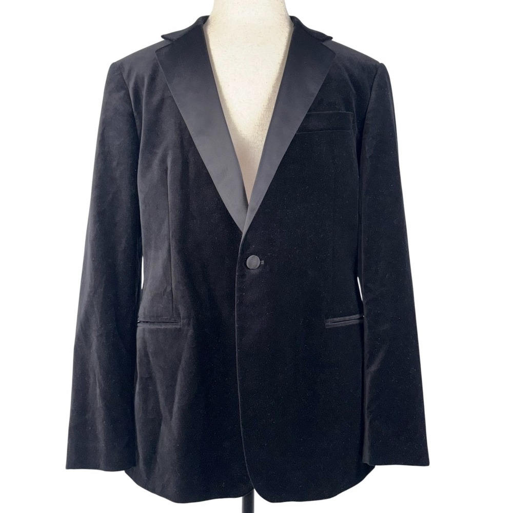 Reiss Ace Black Velvet Blazer Formal Jacket Mens 46R 2-Button Sport‎ Coat NEW